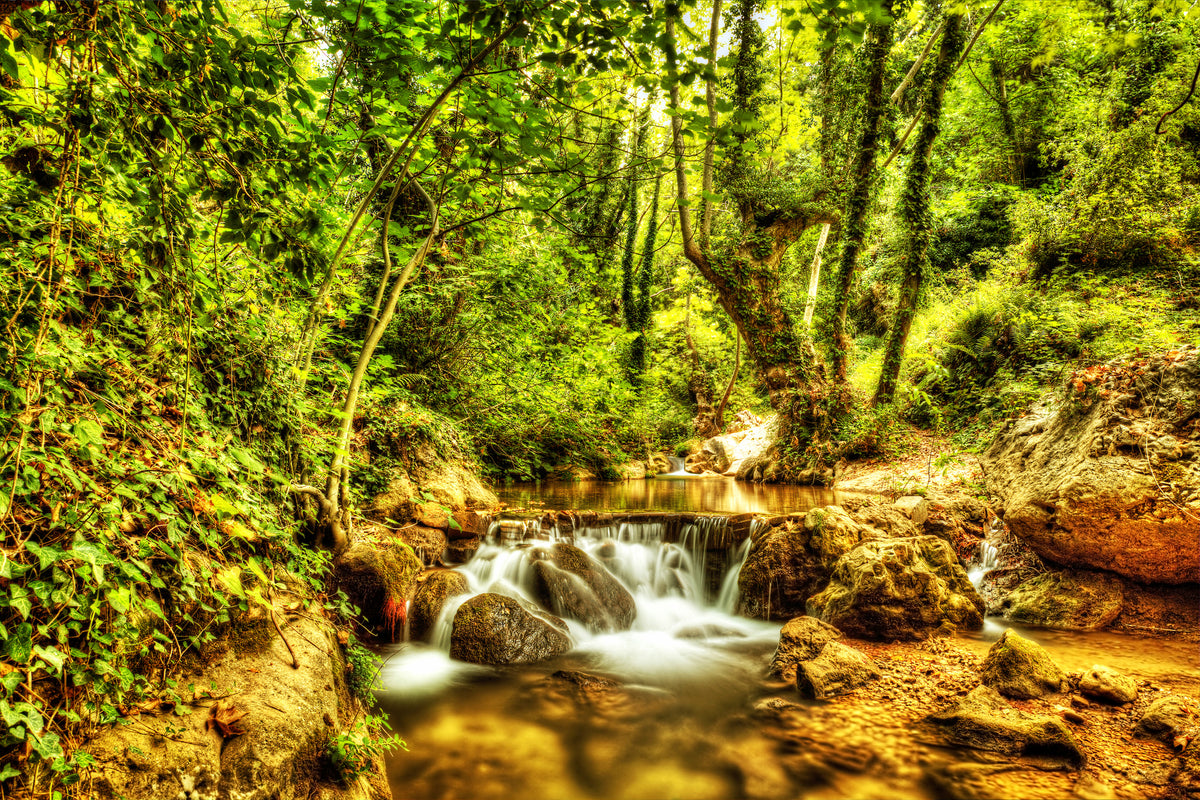 3-piece-aluminium-print-waterfall-in-the-forest