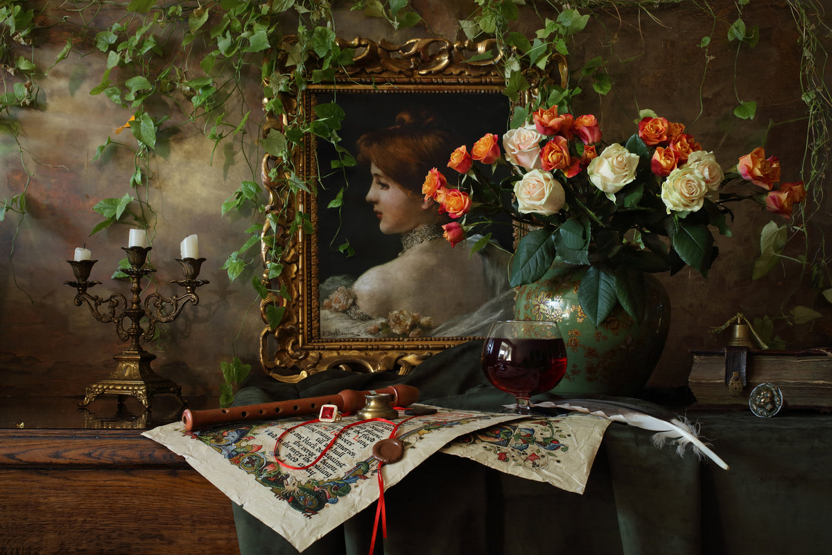 modern-3-piece-aluminium-print-still-life-with-flowers-and-picture
