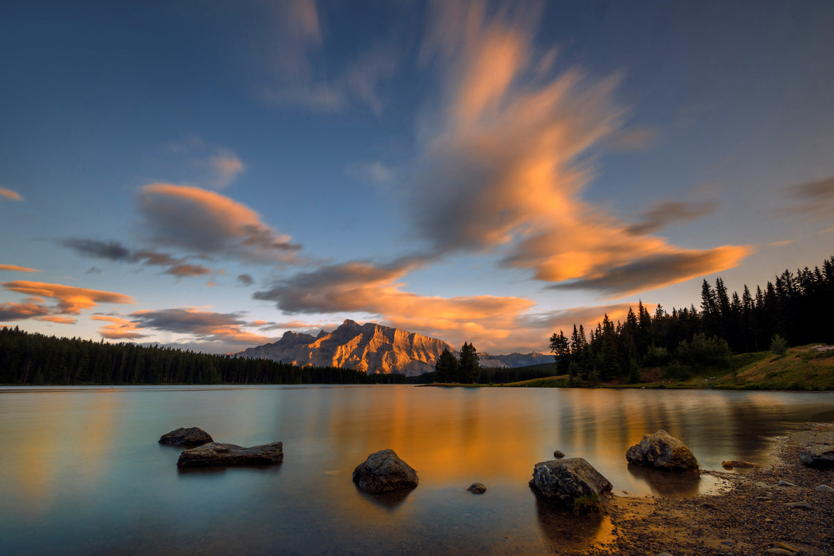 modern-3-piece-acrylic-print-two-jack-lake-sunset