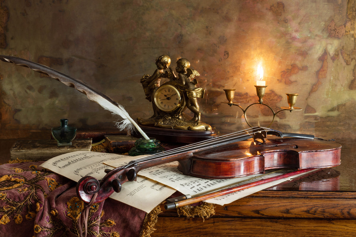 modern-3-piece-acrylic-print-still-life-with-violin-and-clock