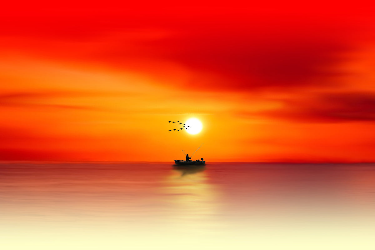 aluminium-print-a-fisherman-in-the-sunset
