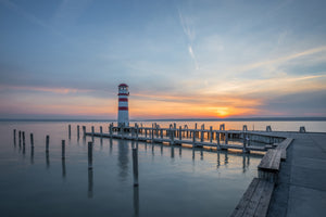 aluminium-print-lighthouse-in-the-sunset